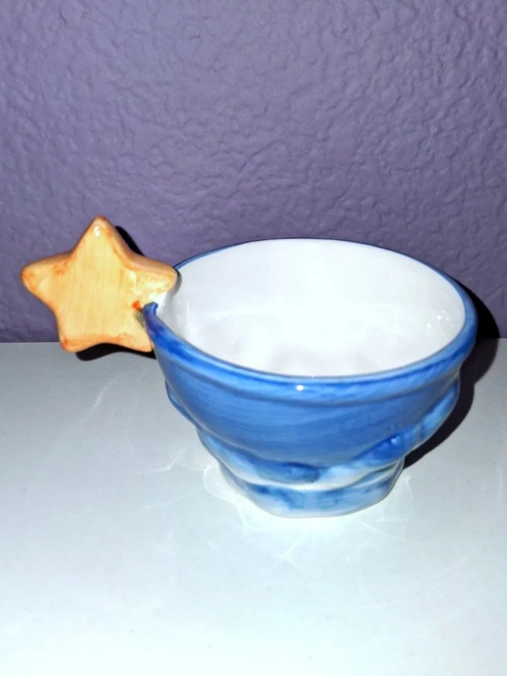Vintage Celestial Star and Clouds Tea Cup / Trinket Dish Blue Yellow Whimsigoth